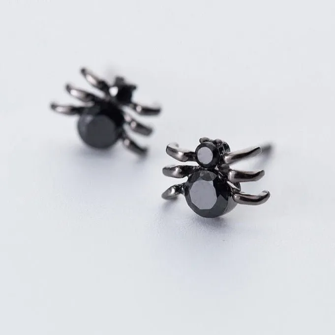 Punk Black Diamond Spider Earrings