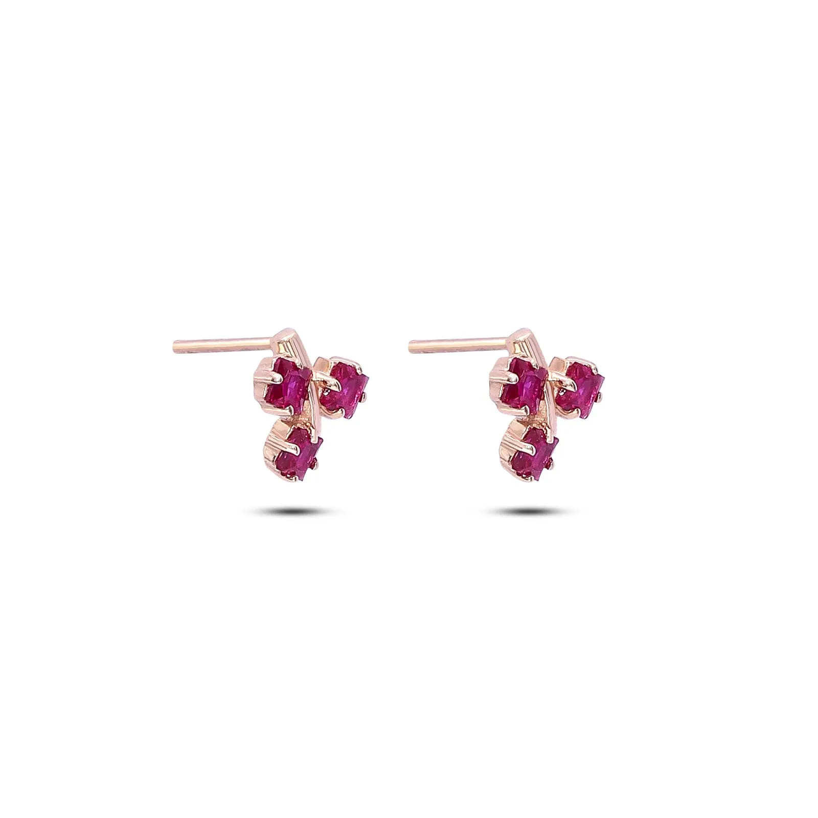 Pure Silver Rose Gold  Earrings - Triple Pink Ruby Blossom
