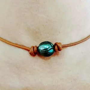 "Lotus Tattoo" Necklaces - Carved Tahitian Pearls, Leather