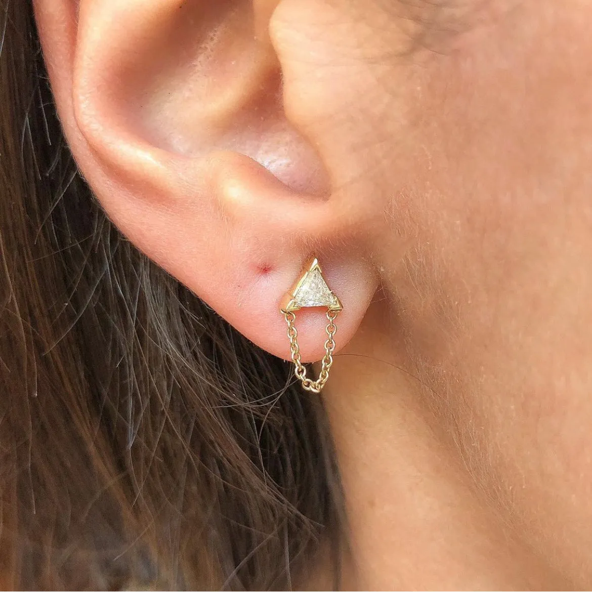 "Tri"angle Diamond Studs with Chain Dangle