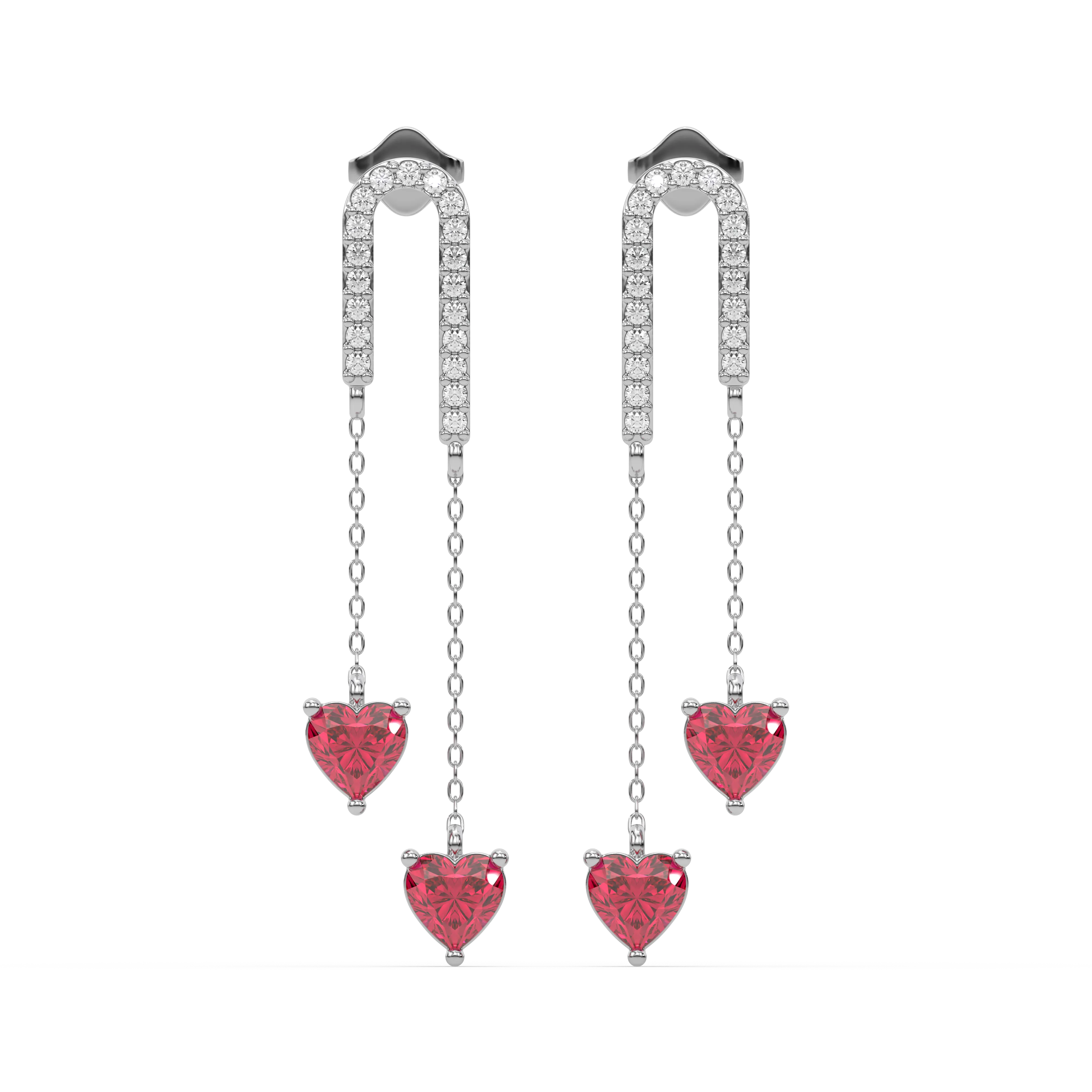 Radiant Heart Drops-Ruby Earrings