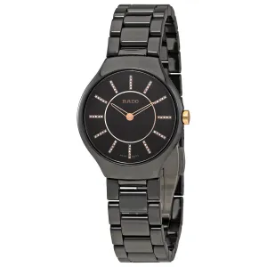 RadoTrue Black Dial Diamond Markers Ladies Ceramic Watch R27742702