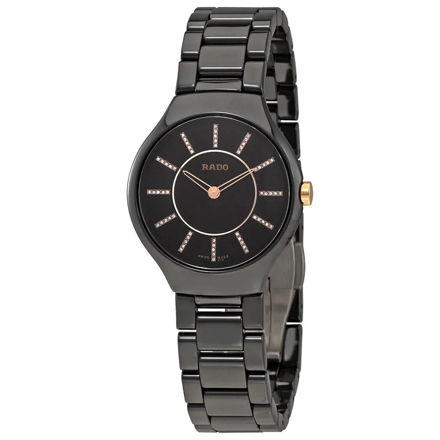 RadoTrue Black Dial Diamond Markers Ladies Ceramic Watch R27742702