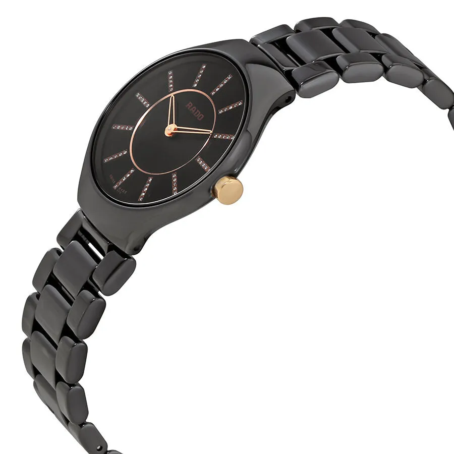 RadoTrue Black Dial Diamond Markers Ladies Ceramic Watch R27742702