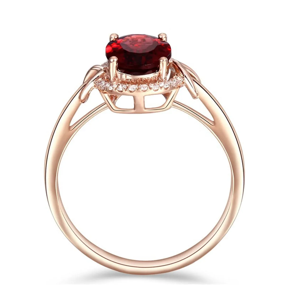 Red Crystal & Cubic Zirconia 18K Rose Gold-Plated Halo Oval Ring