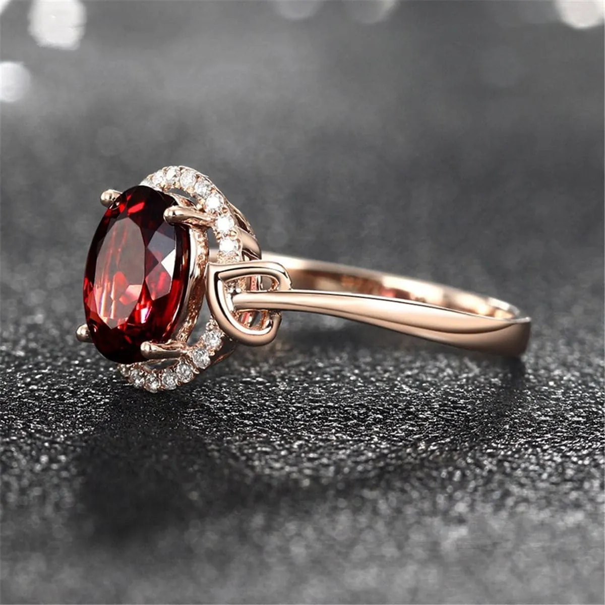 Red Crystal & Cubic Zirconia 18K Rose Gold-Plated Halo Oval Ring