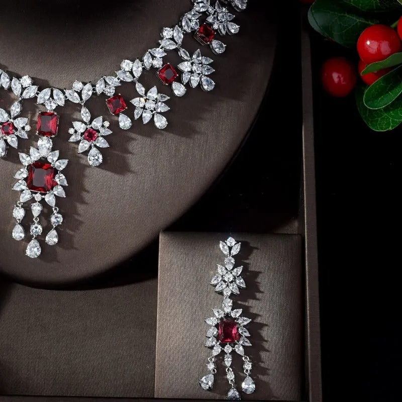 Red Ruby Water Drop Jewelry Set for Women Necklace Wedding Jewelry