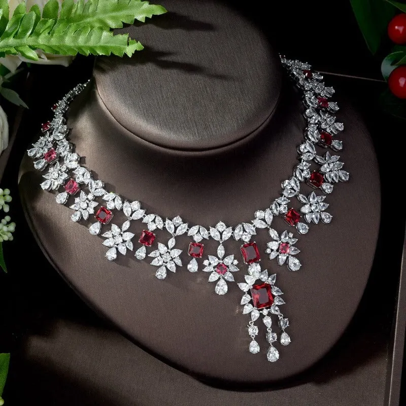 Red Ruby Water Drop Jewelry Set for Women Necklace Wedding Jewelry