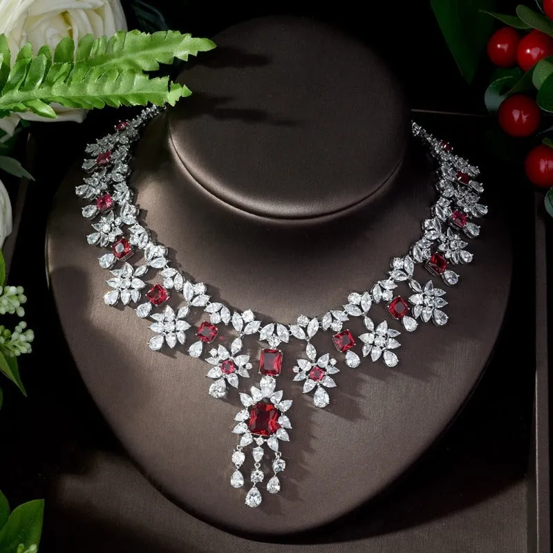 Red Ruby Water Drop Jewelry Set for Women Necklace Wedding Jewelry