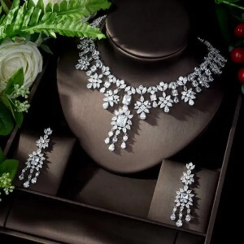 Red Ruby Water Drop Jewelry Set for Women Necklace Wedding Jewelry