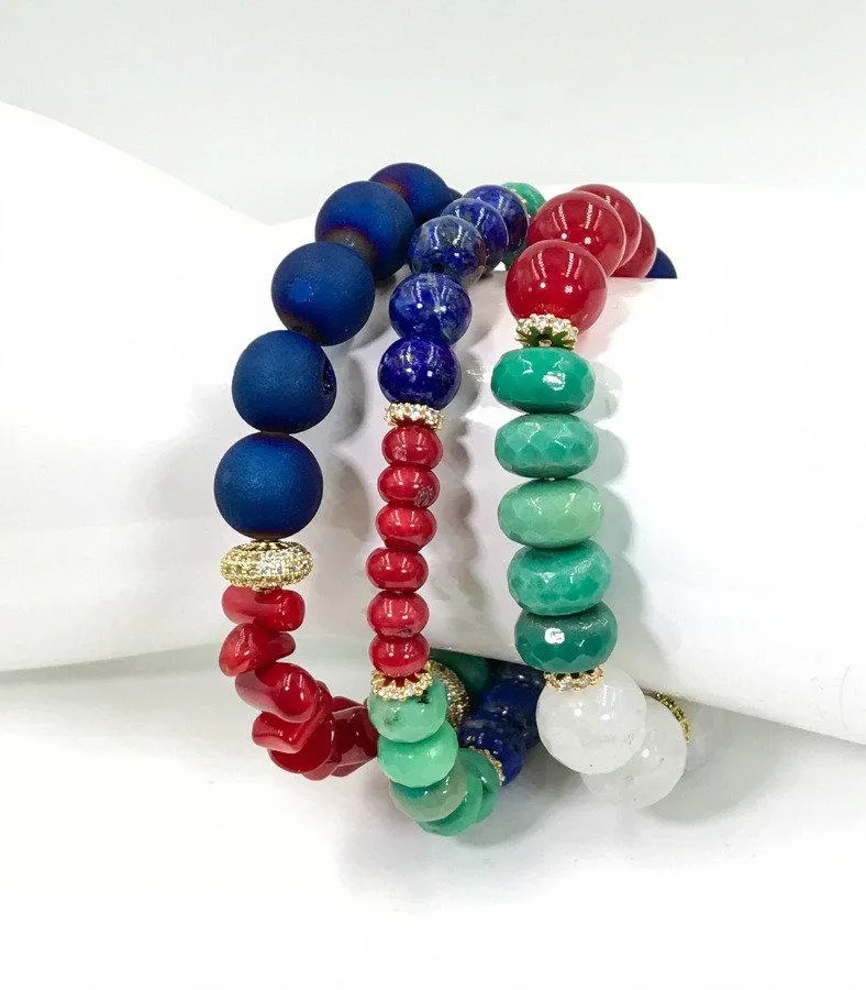 Red White Blue Green Layering Bracelets Set of 3