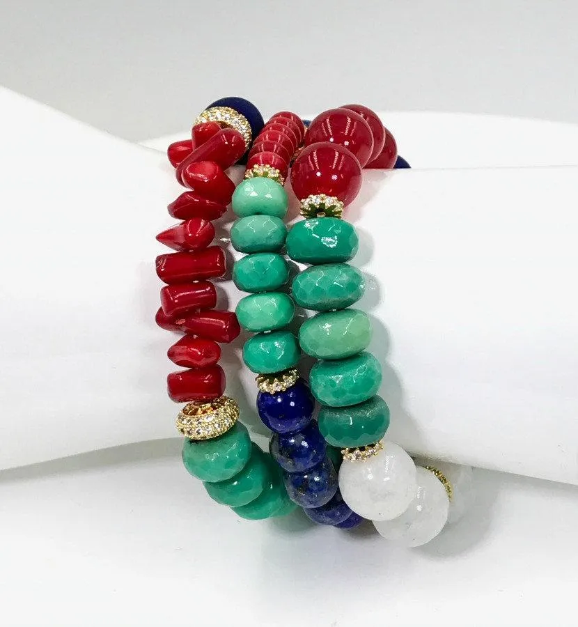 Red White Blue Green Layering Bracelets Set of 3