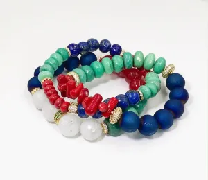 Red White Blue Green Layering Bracelets Set of 3
