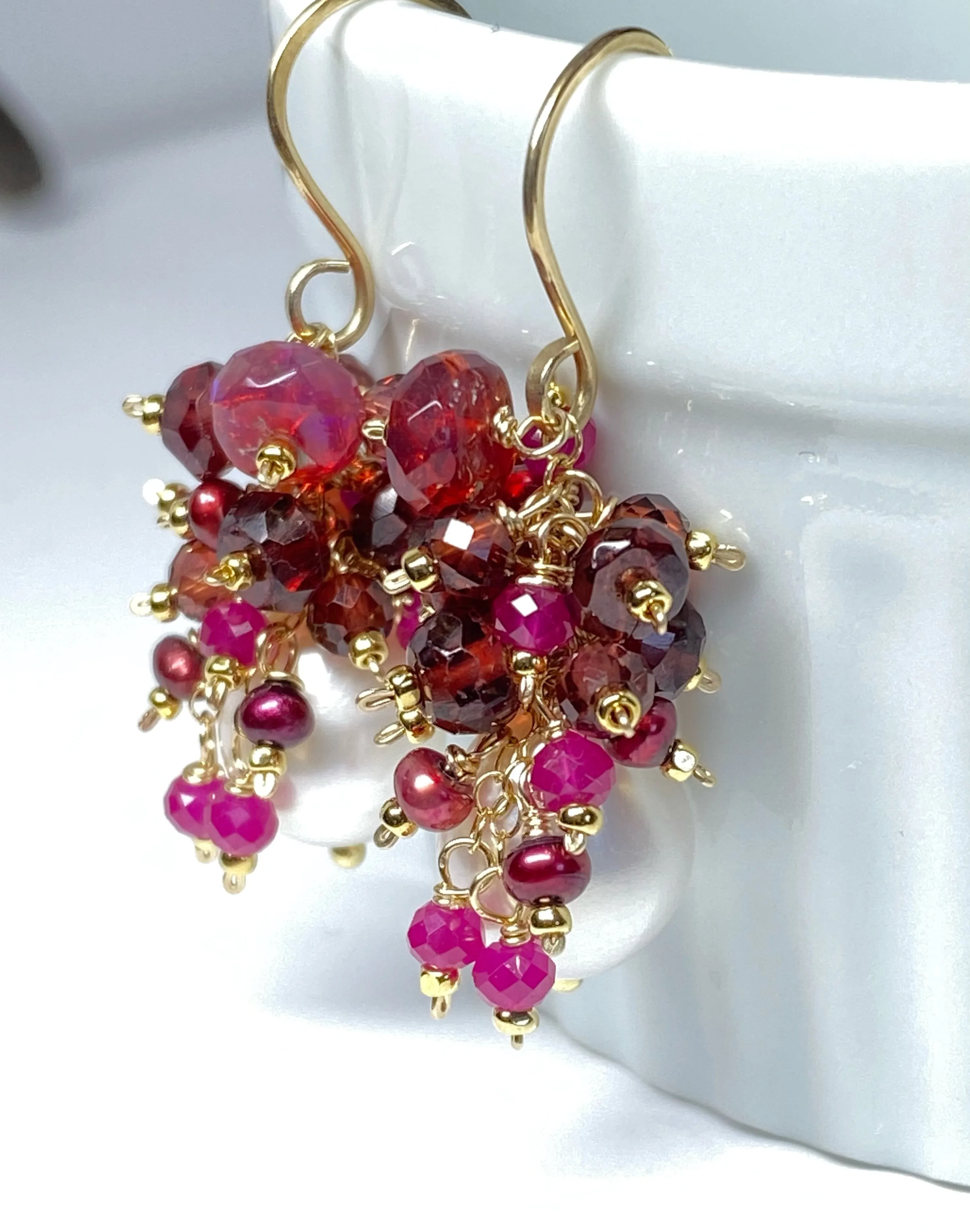 Red, White, Ruby, Opal and Pearl Earring 2
