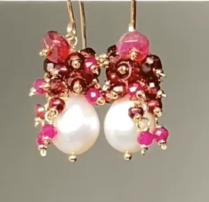 Red, White, Ruby, Opal and Pearl Earring 2