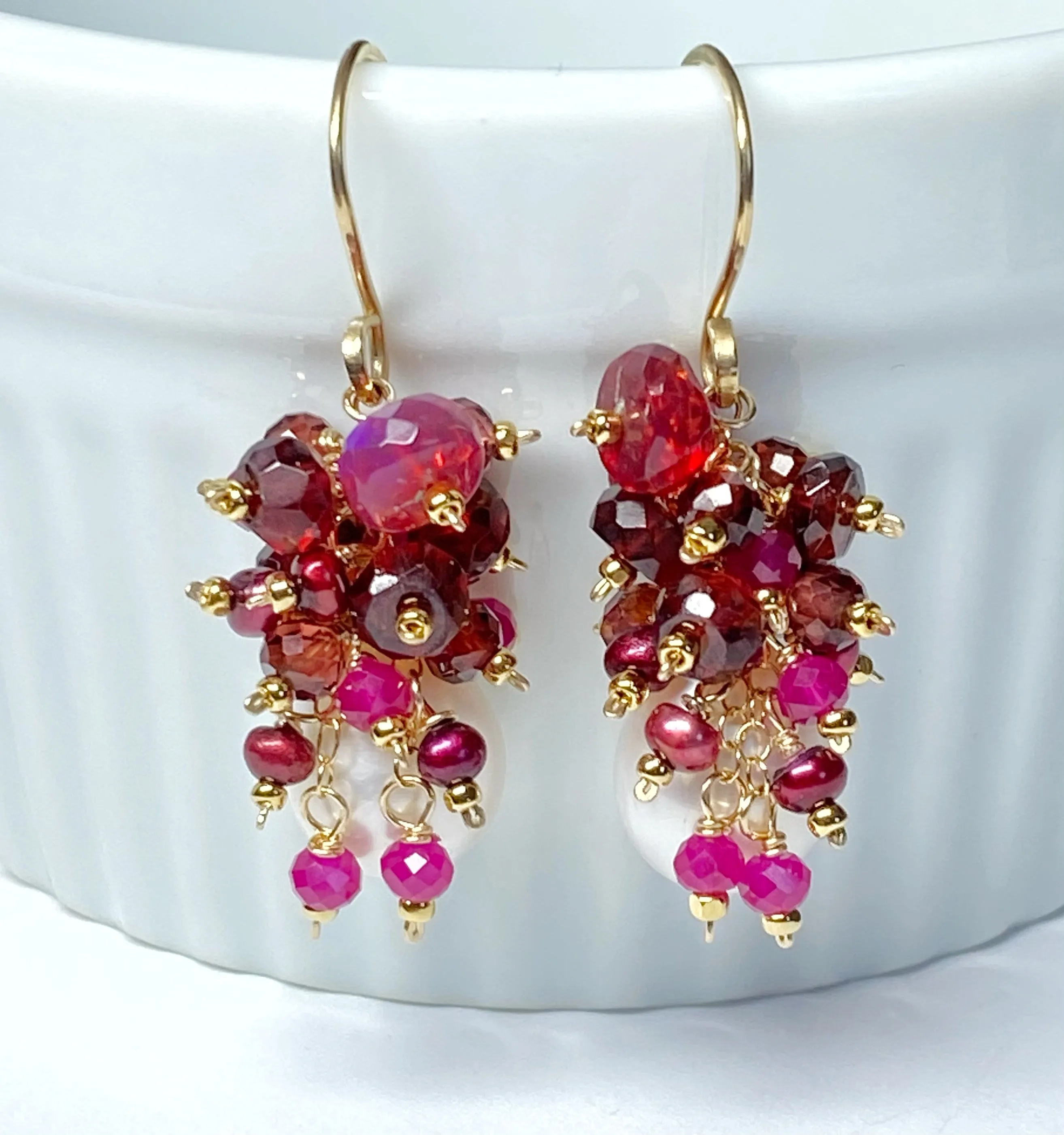 Red, White, Ruby, Opal and Pearl Earring 2