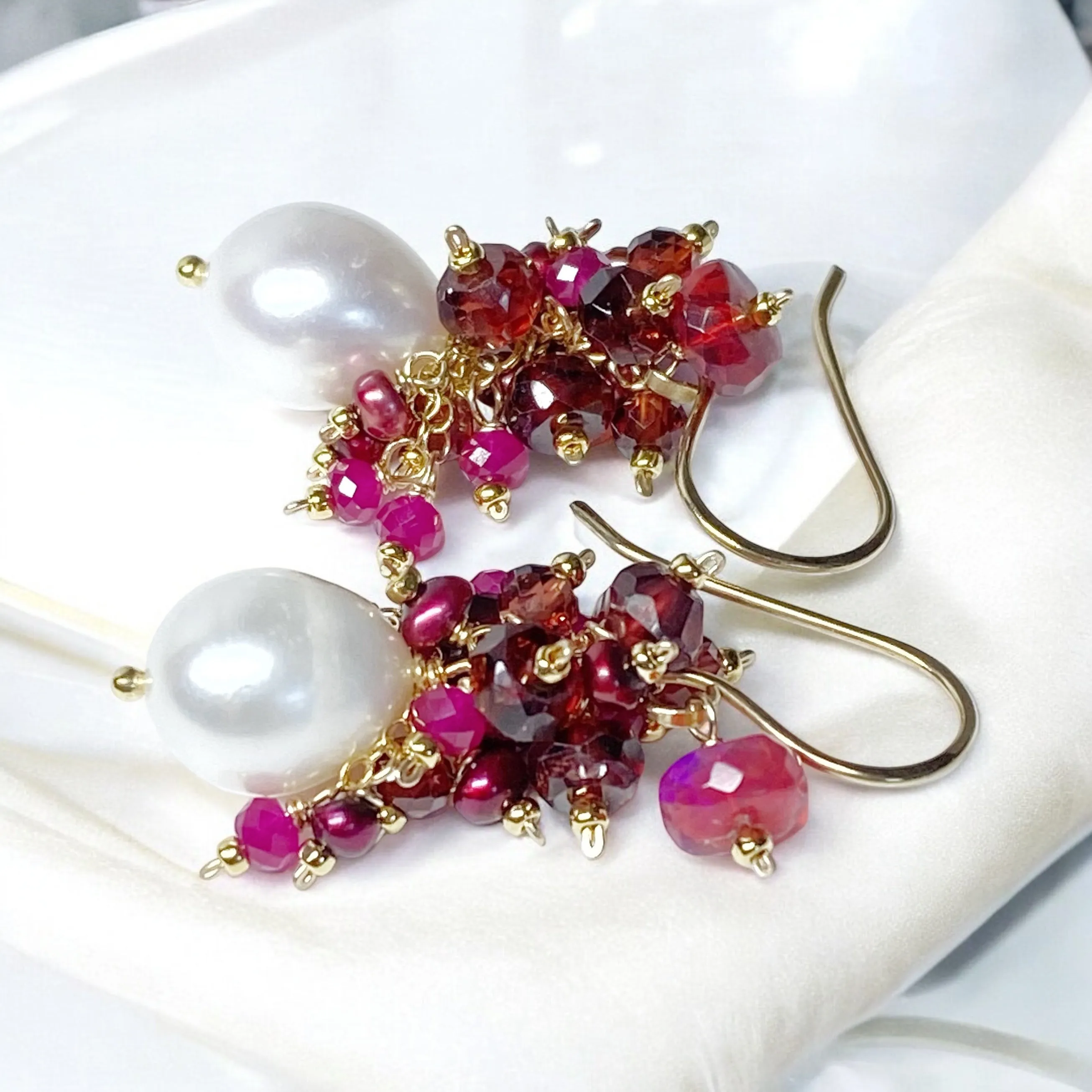 Red, White, Ruby, Opal and Pearl Earring 2