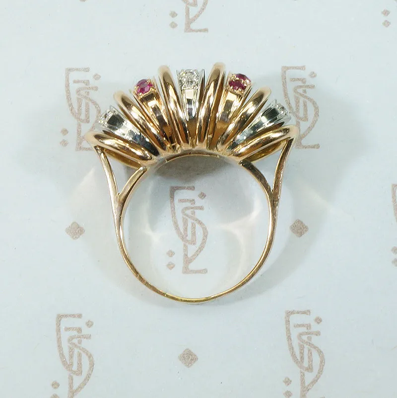 Retro Platinum and Rose Gold Diamond and Ruby Ring