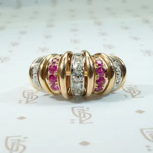 Retro Platinum and Rose Gold Diamond and Ruby Ring