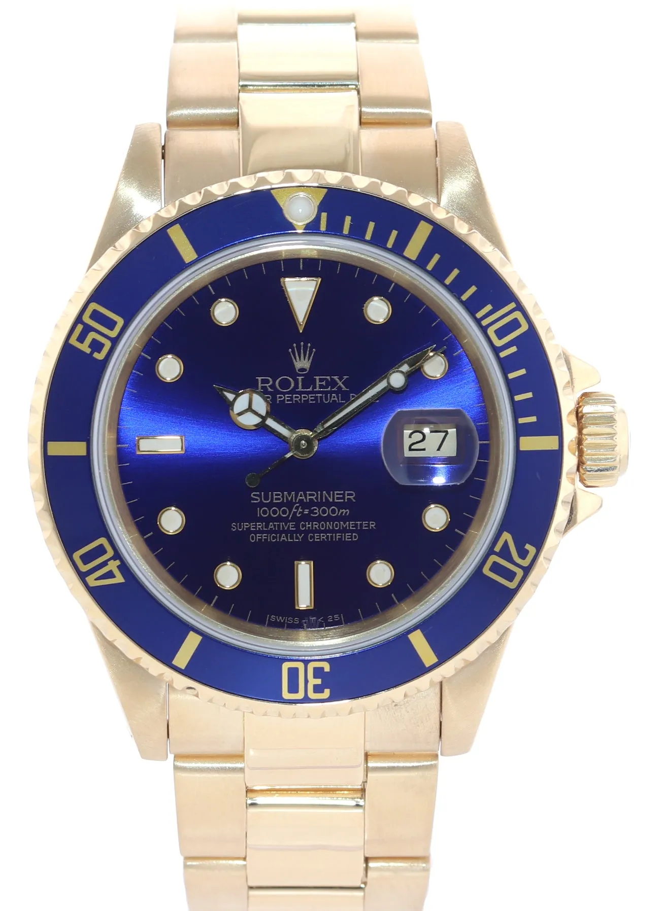 Rolex 16618 Submariner 18K Yellow Gold Blue 40MM Sunburst Dial Watch Box