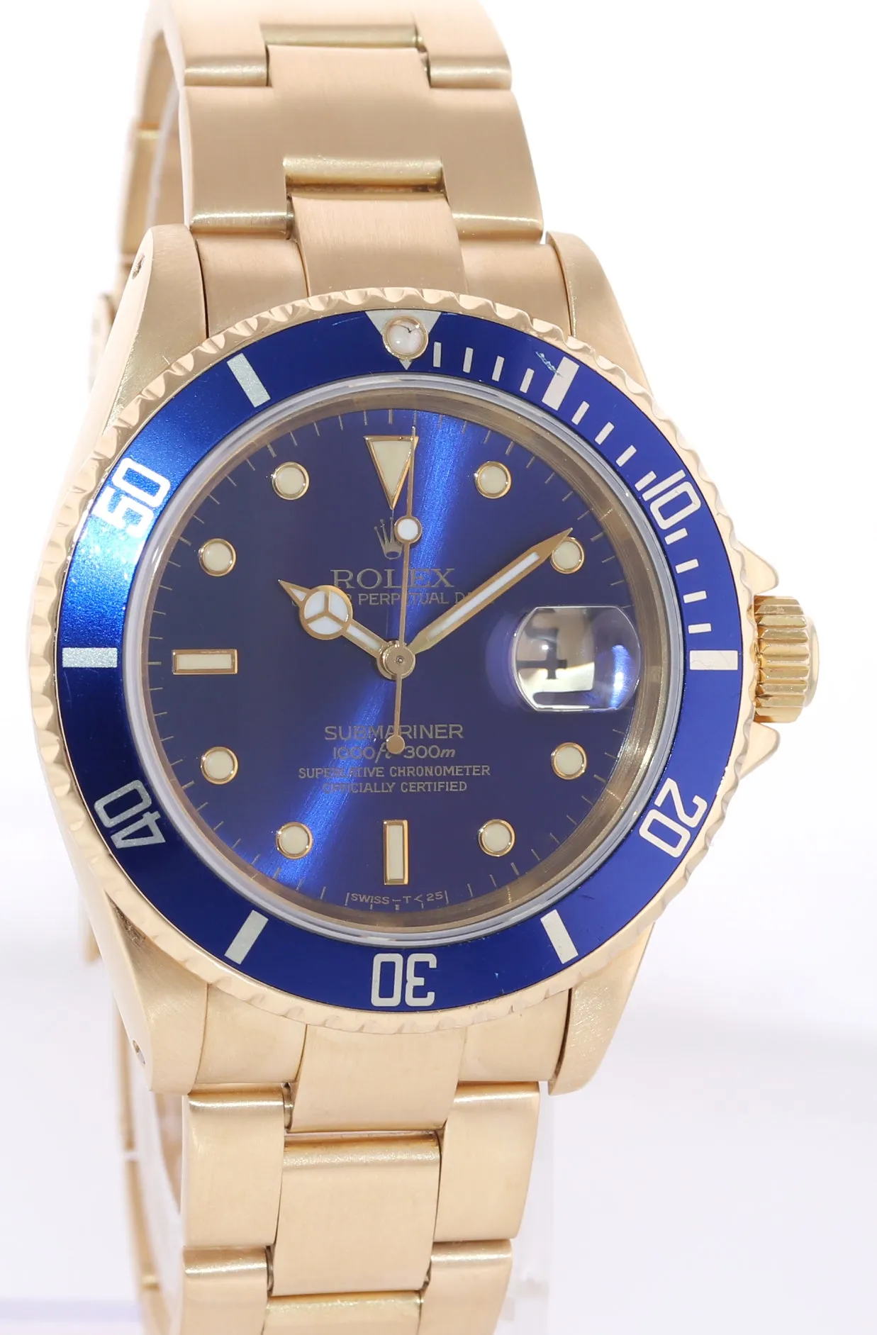 Rolex 16618 Submariner 18K Yellow Gold Blue Purple Sunburst Dial Watch Box