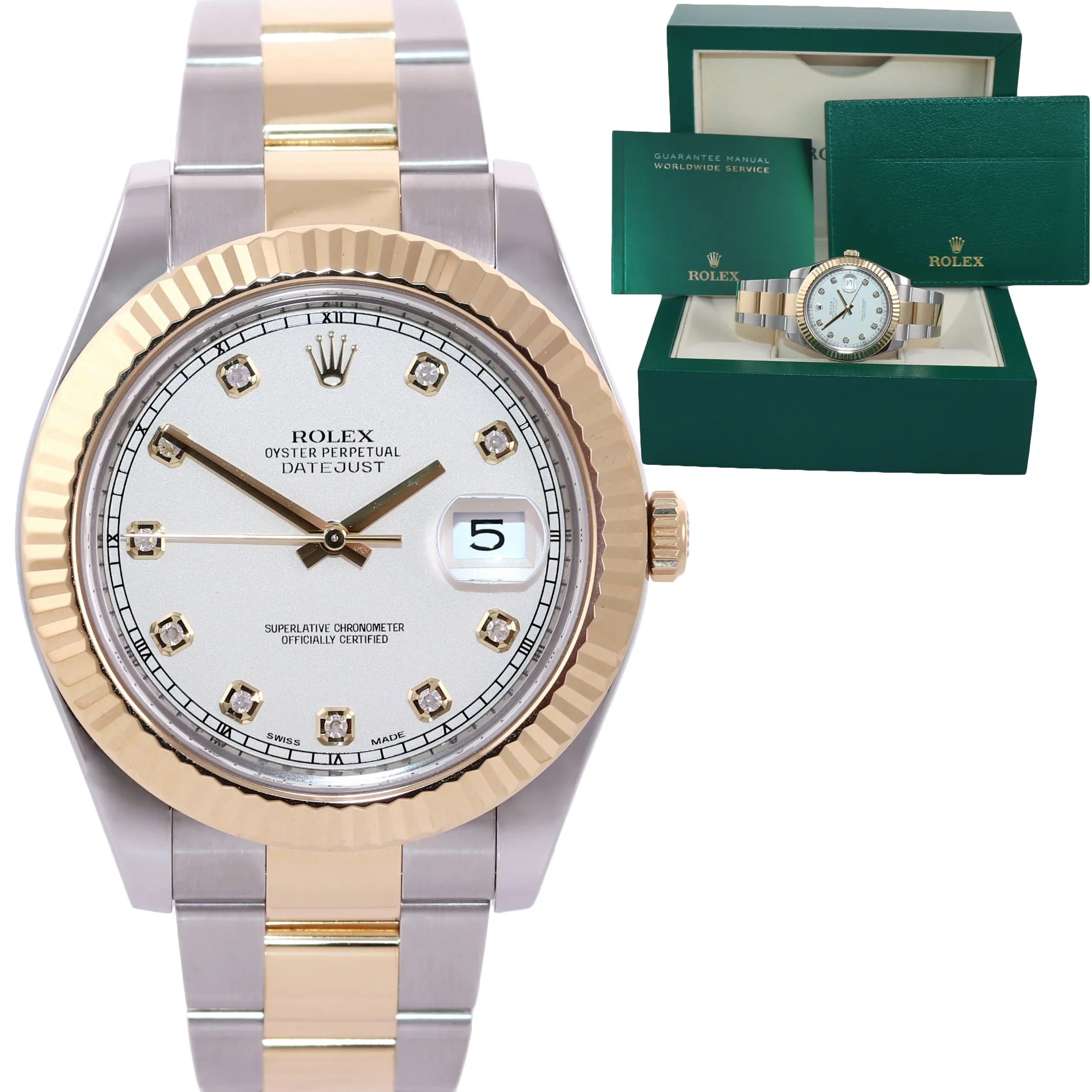 Rolex Datejust 2 FACTORY Ivory Diamond 116333 Two-Tone Gold Fluted Watch Box