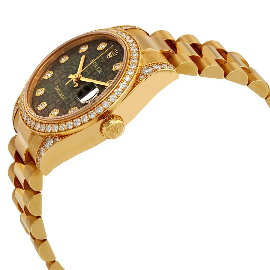 Rolex Datejust 31 Black Mother of Pearl Jubilee Diamond Dial Ladies 18kt Yellow Gold President Watch 178158BKMJDP