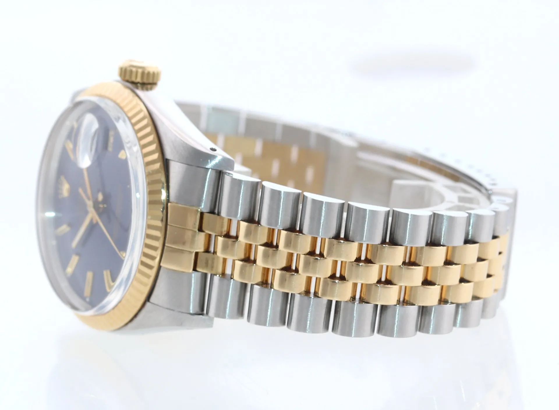Rolex DateJust 36mm 16013 Two Tone 18k Gold Jubilee Blue Dial Watch Box