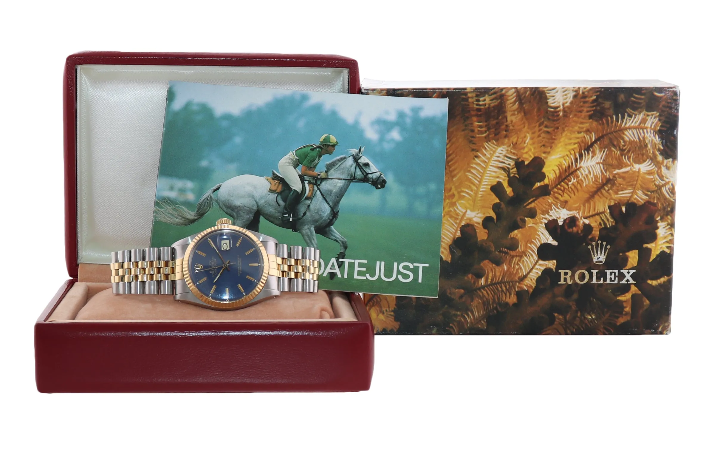 Rolex DateJust 36mm 16013 Two Tone 18k Gold Jubilee Blue Dial Watch Box