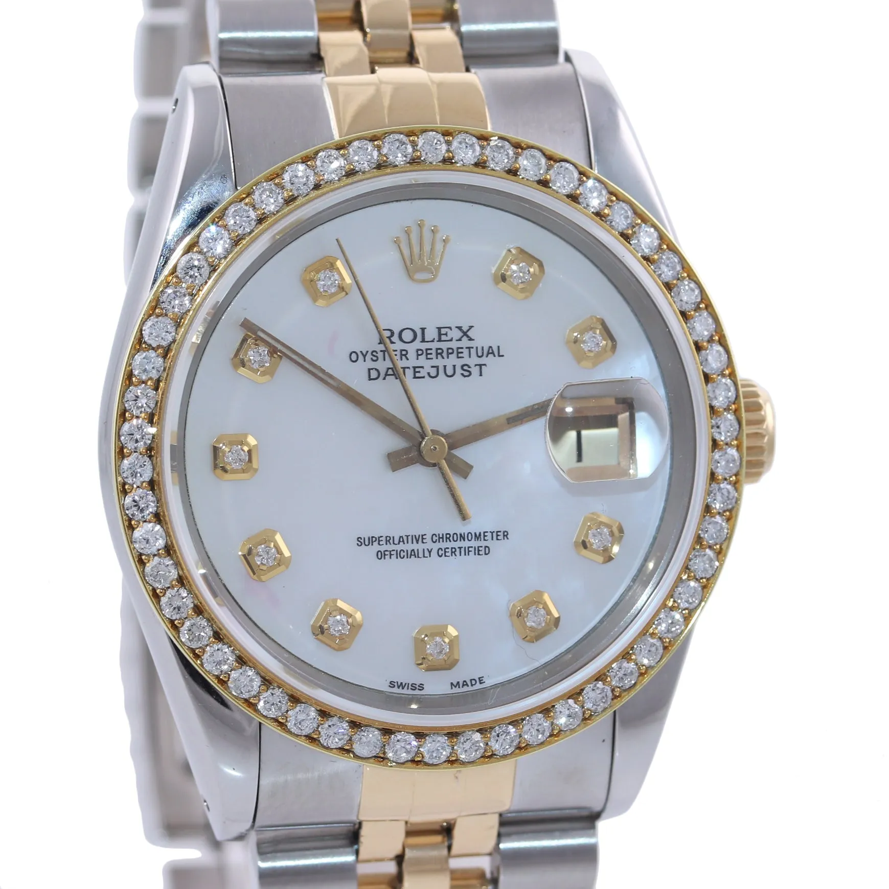Rolex DateJust 36mm 16233 Two Tone 18k Gold Steel Jubilee MOP Diamond Watch Box
