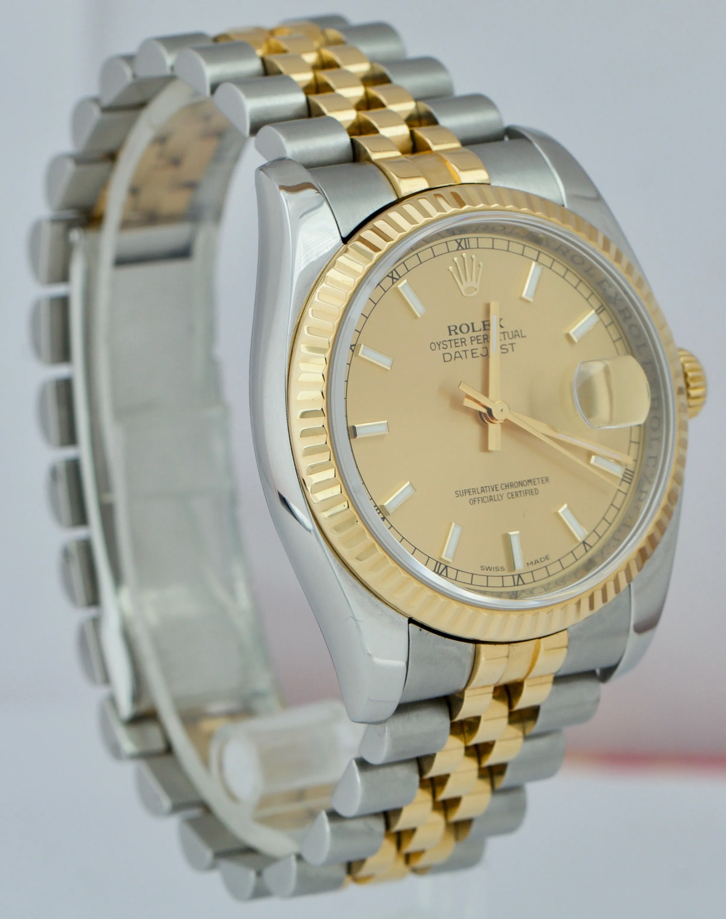 Rolex DateJust 36mm Champagne 18K Yellow Gold Two-Tone Jubilee Watch 116233