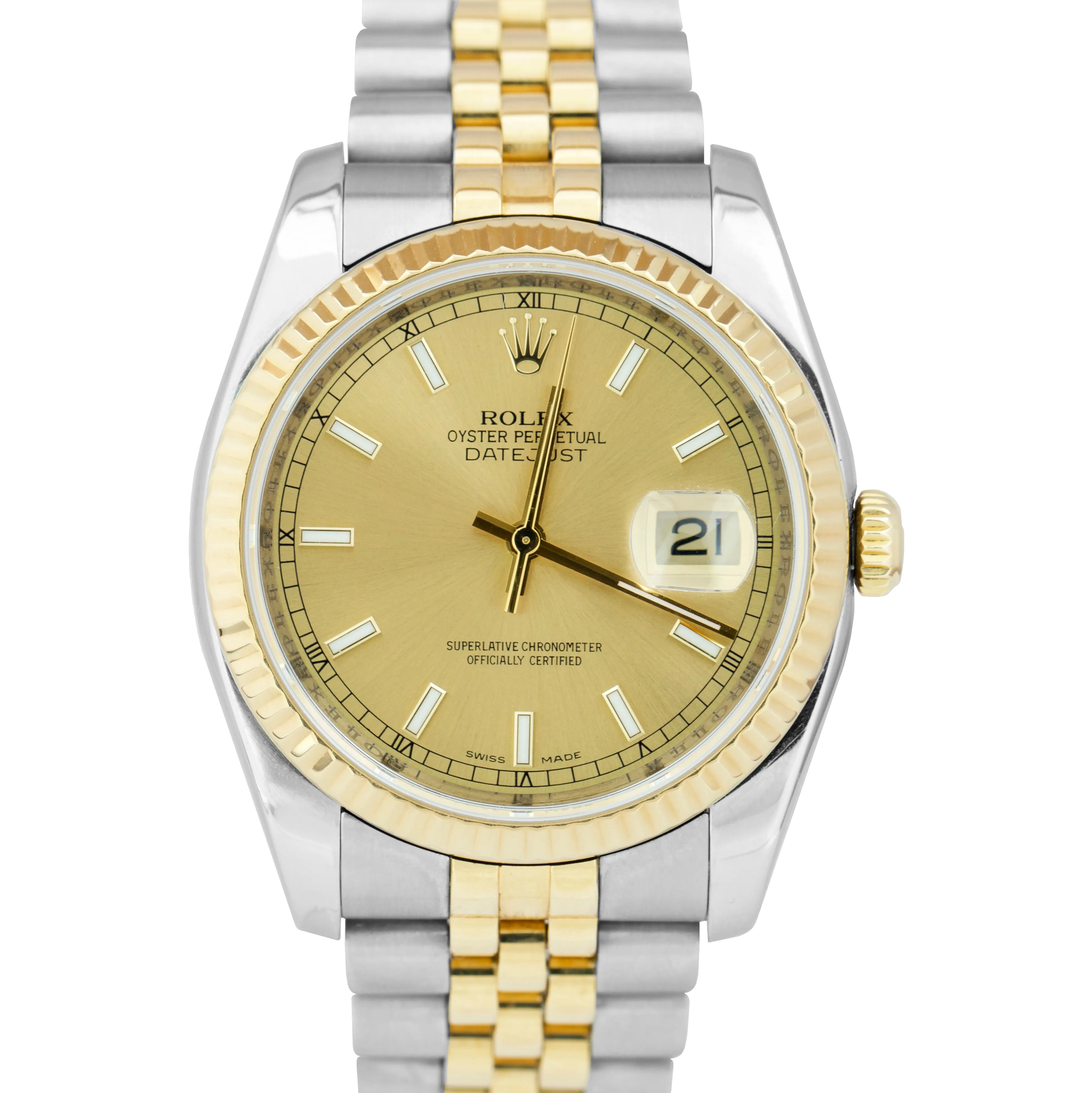 Rolex DateJust 36mm Champagne 18K Yellow Gold Two-Tone Jubilee Watch 116233