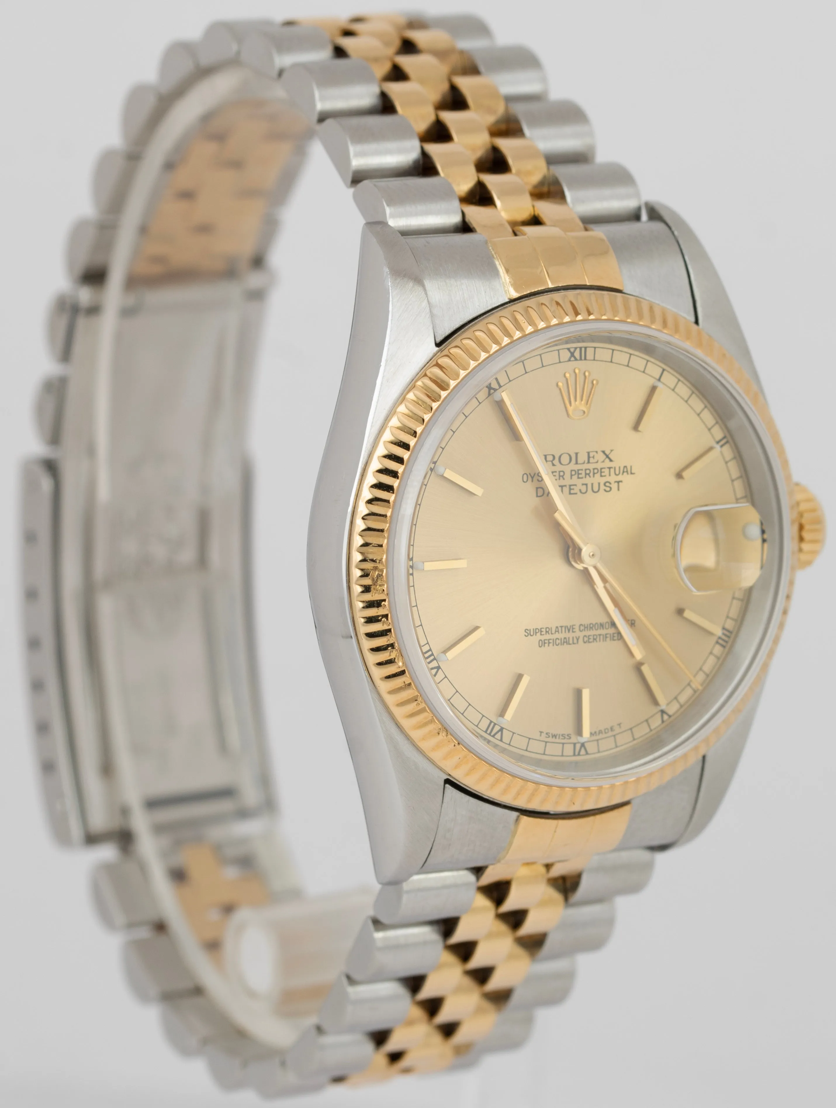 Rolex DateJust 36mm Champagne NO-HOLES 18K Gold Stainless Steel Watch 16233