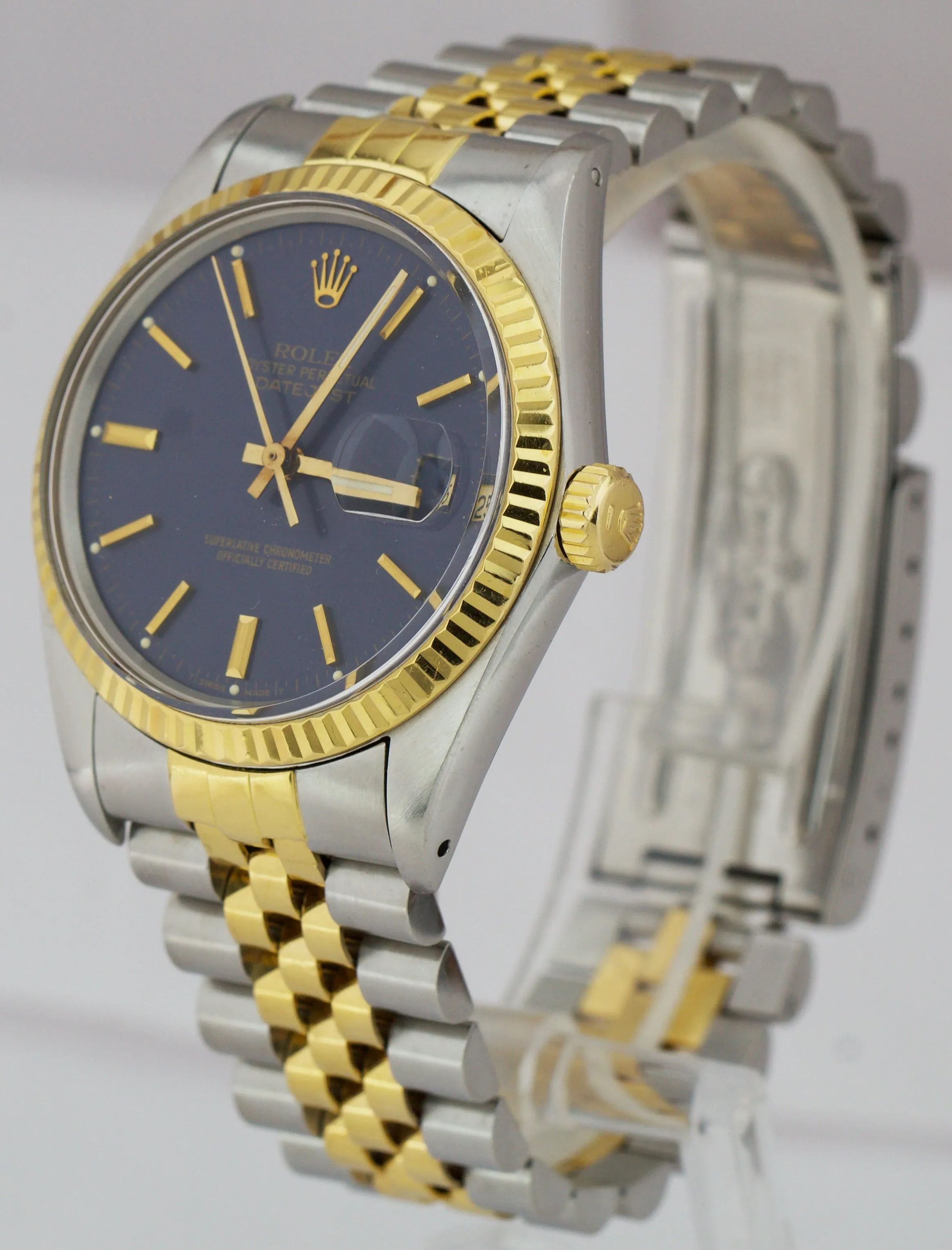 Rolex DateJust 36mm Two-Tone Gold Blue Dial Jubilee Steel Watch 16013 BOX