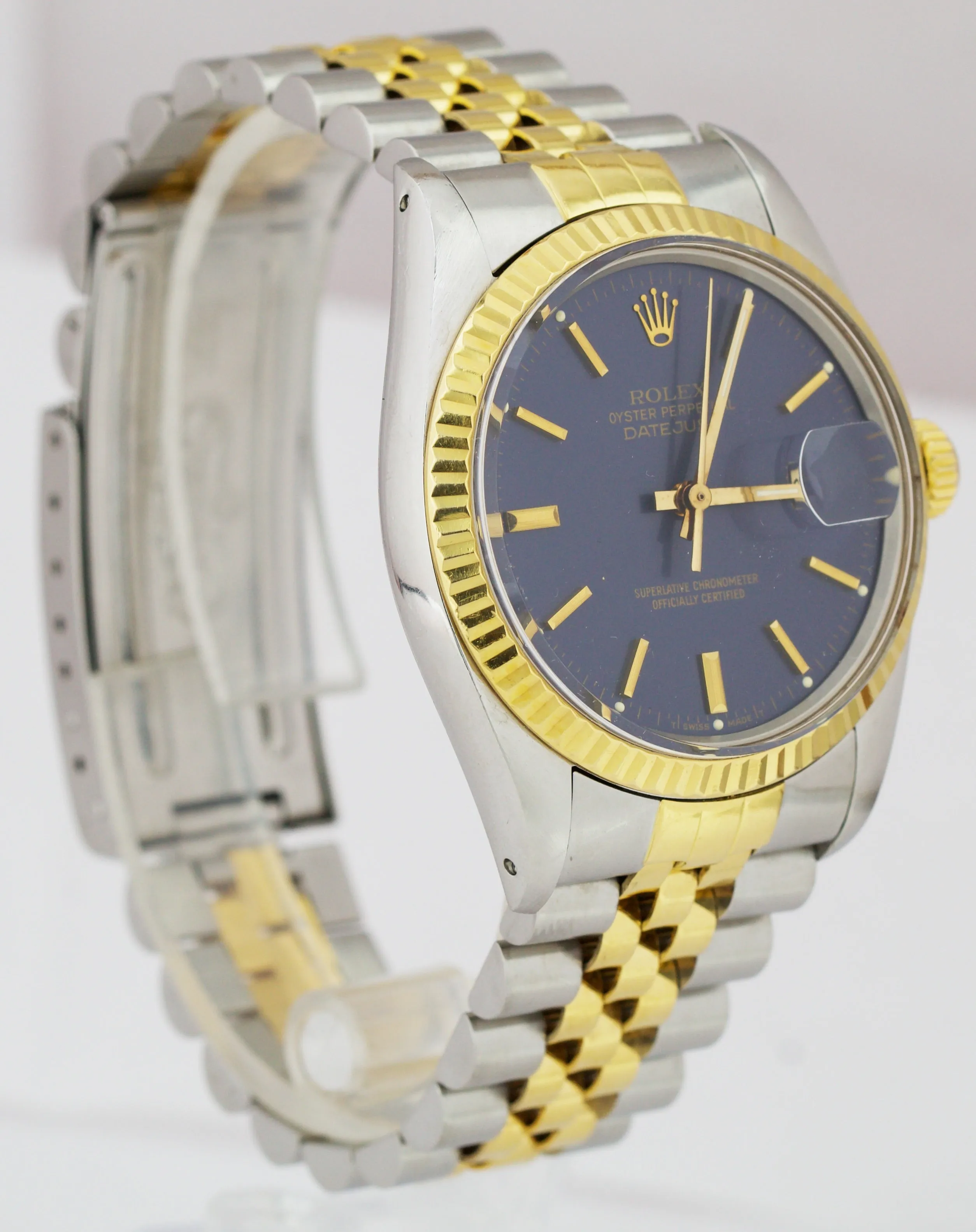 Rolex DateJust 36mm Two-Tone Gold Blue Dial Jubilee Steel Watch 16013 BOX