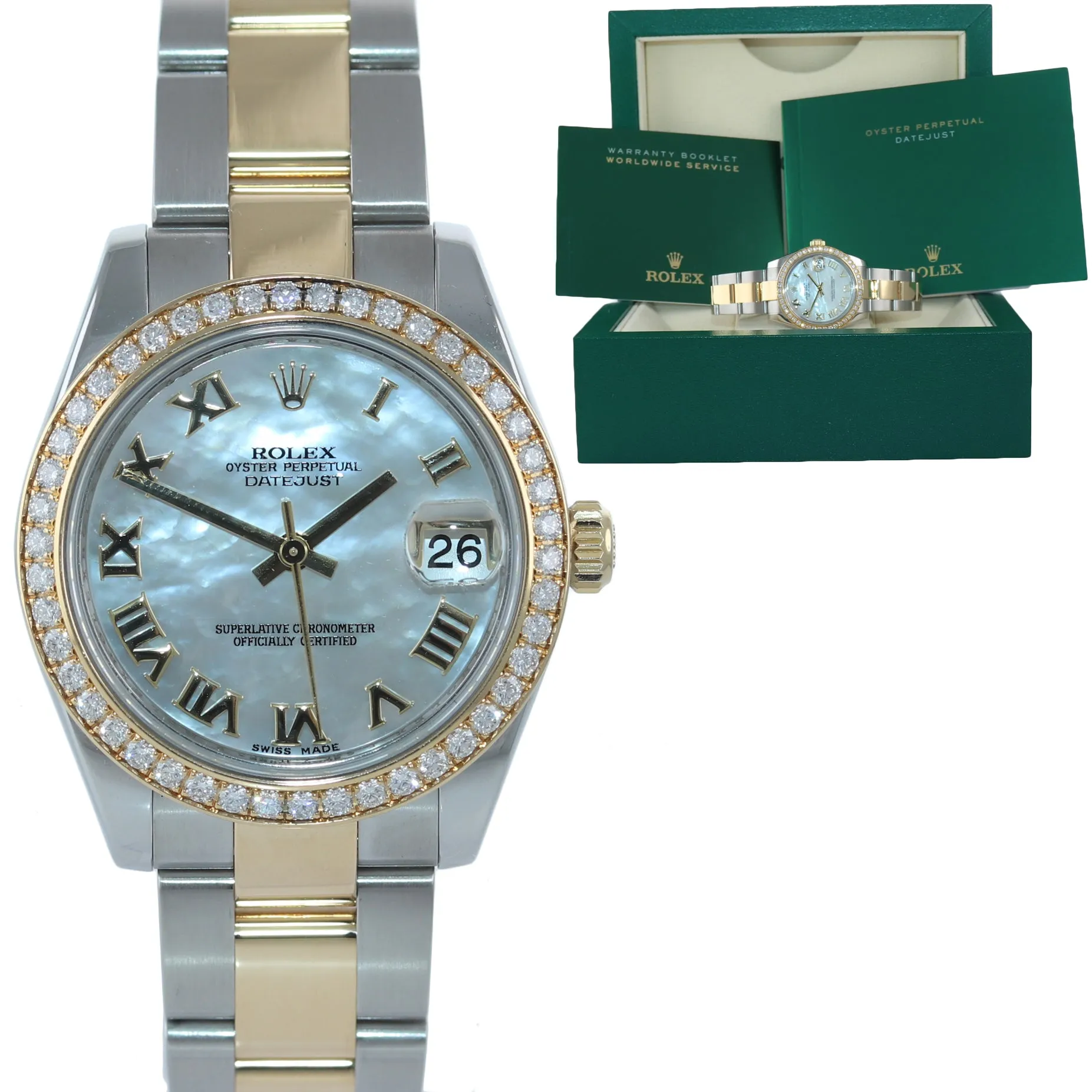 Rolex DateJust Mid-Size 31mm MOP Diamond 178383 Gold Steel Watch