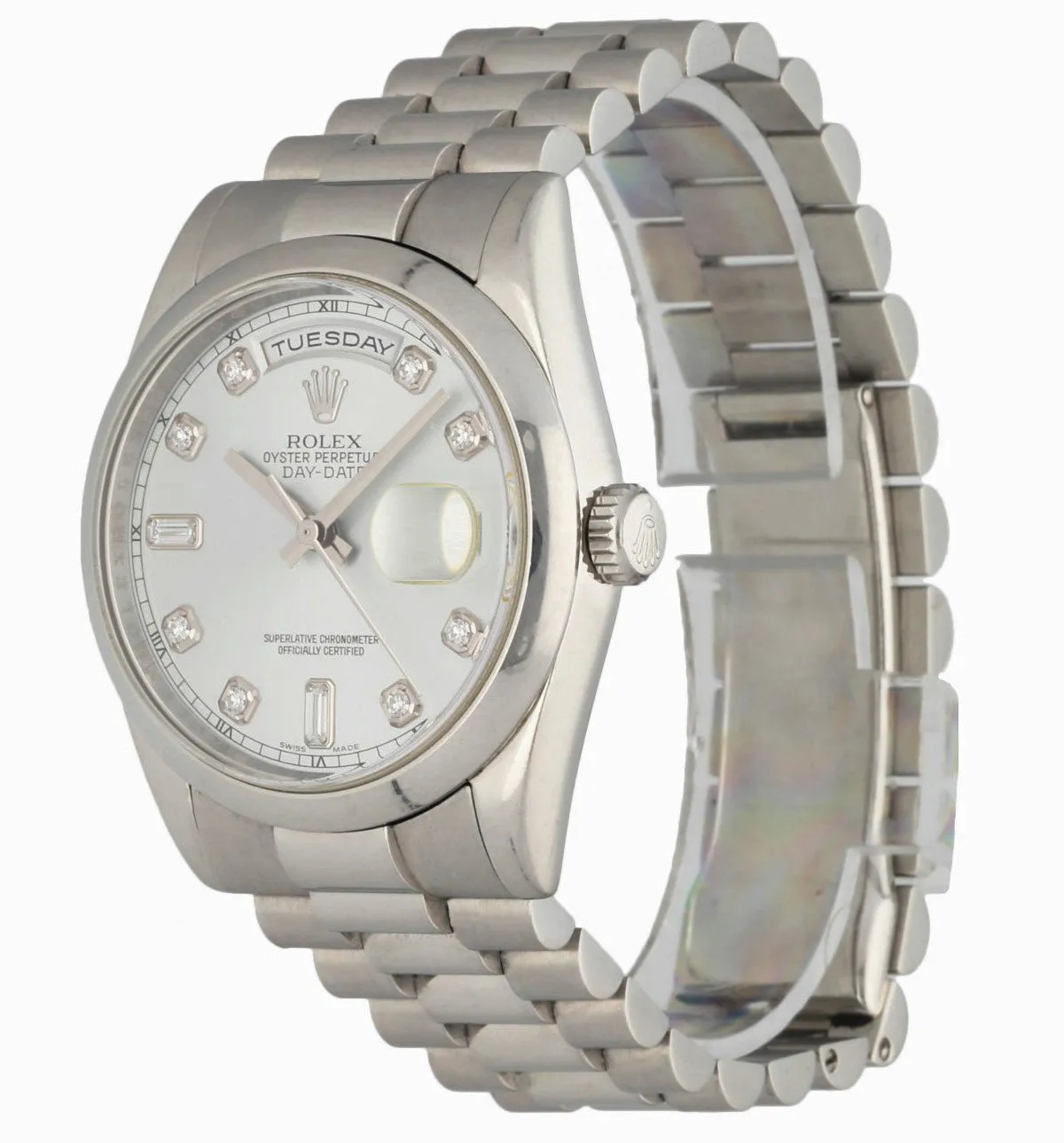 Rolex Day-Date 118206 Platinum Ice Blue Diamond Dial Box & Papers