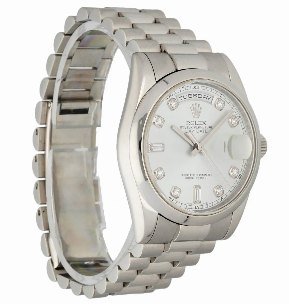 Rolex Day-Date 118206 Platinum Ice Blue Diamond Dial Box & Papers