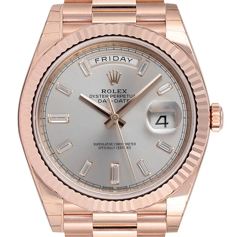 Rolex Day-Date 40 18ct Everose Gold Silver/Diamond Dial Watch 228235