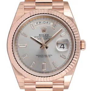 Rolex Day-Date 40 18ct Everose Gold Silver/Diamond Dial Watch 228235