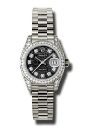 Rolex Lady-Datejust 26 Black Dial 18K White Gold President Automatic Ladies Watch 179159BKJDP