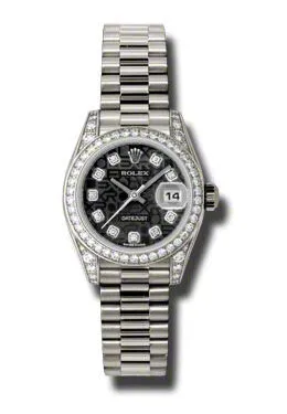Rolex Lady-Datejust 26 Black Dial 18K White Gold President Automatic Ladies Watch 179159BKJDP