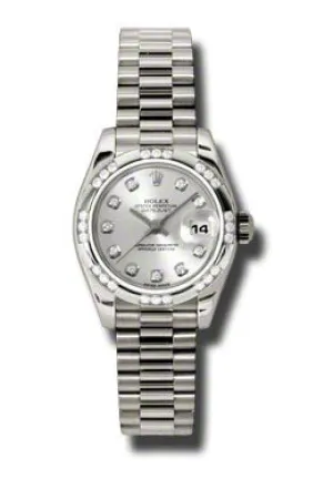 Rolex Lady-Datejust 26 Silver Dial 18K White Gold President Automatic Ladies Watch 179369SDP