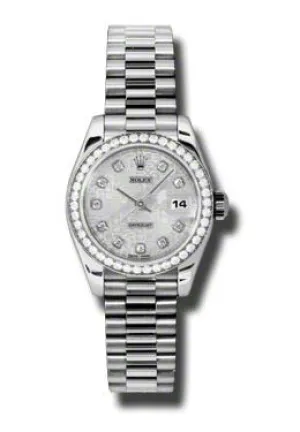 Rolex Lady-Datejust 26 Silver Dial Platinum President Automatic Ladies Watch 179136SJDP