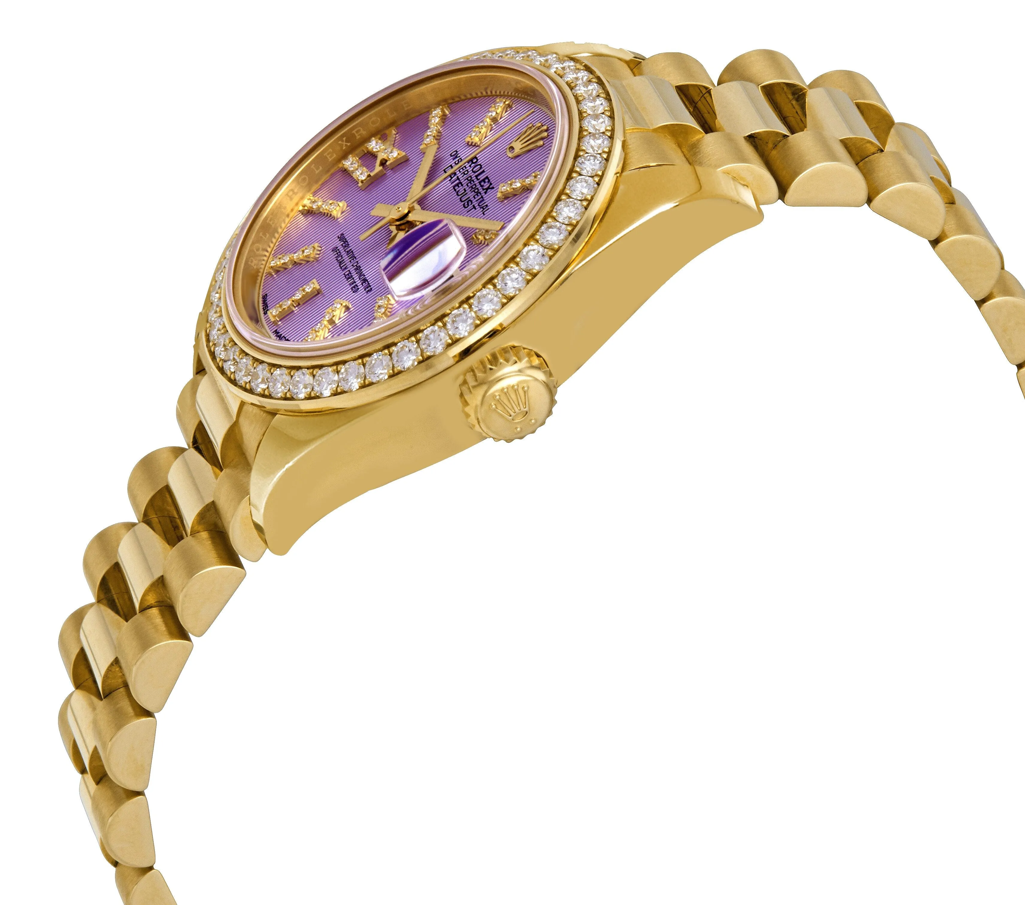 Rolex Lady-Datejust 28 Liliac Dial 18K Yellow Gold President Automatic Ladies Watch 279138LISRDP