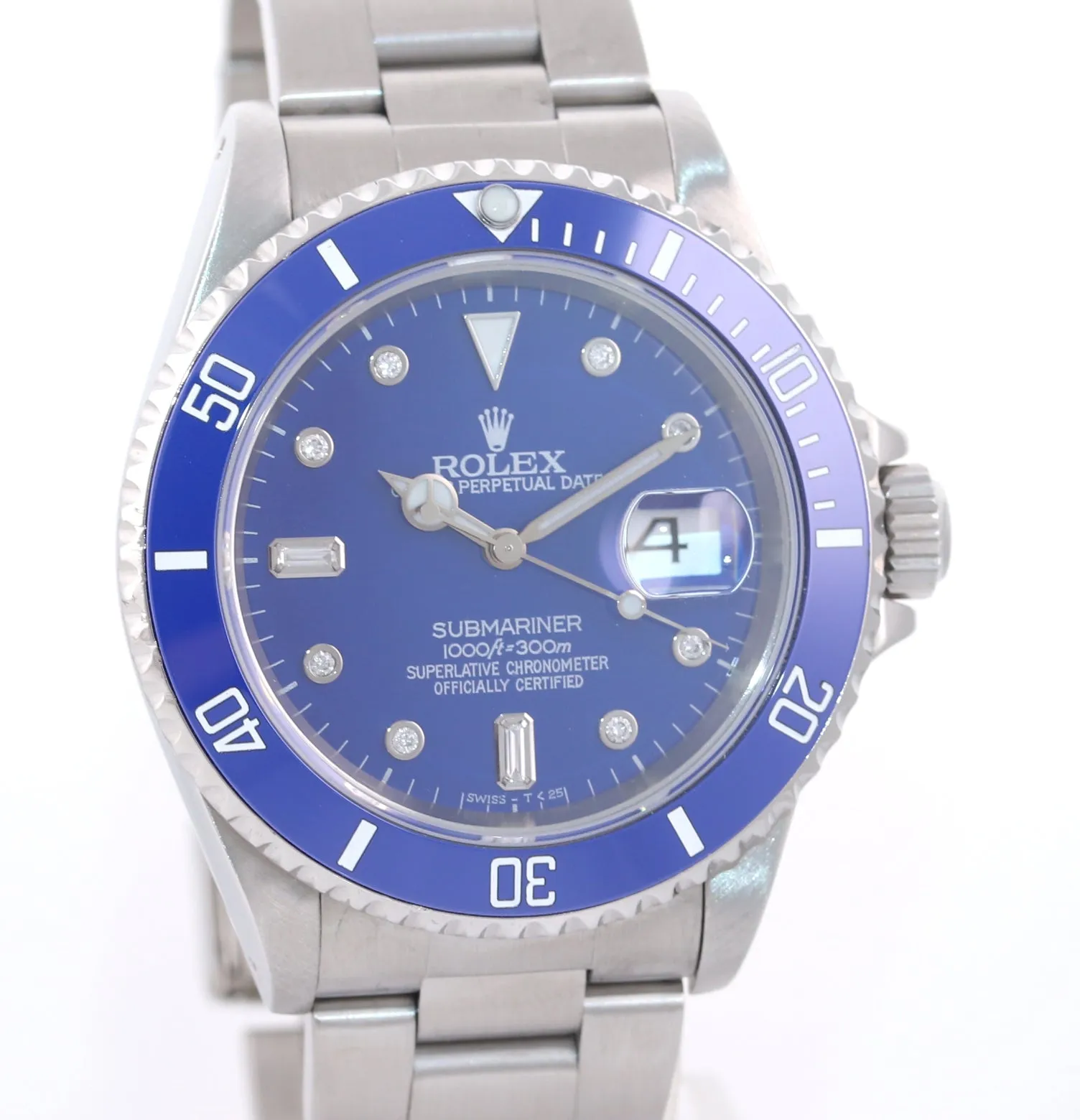 Rolex Submariner 16610 Steel Black Smurf Blue Diamond 40mm Pre Ceramic Watch