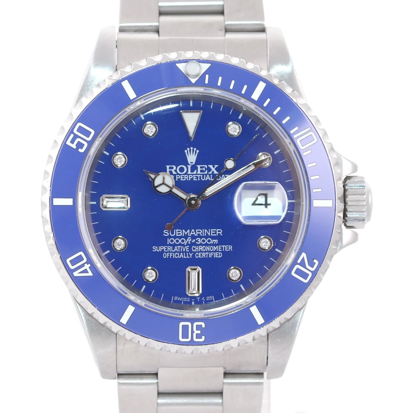 Rolex Submariner 16610 Steel Black Smurf Blue Diamond 40mm Pre Ceramic Watch