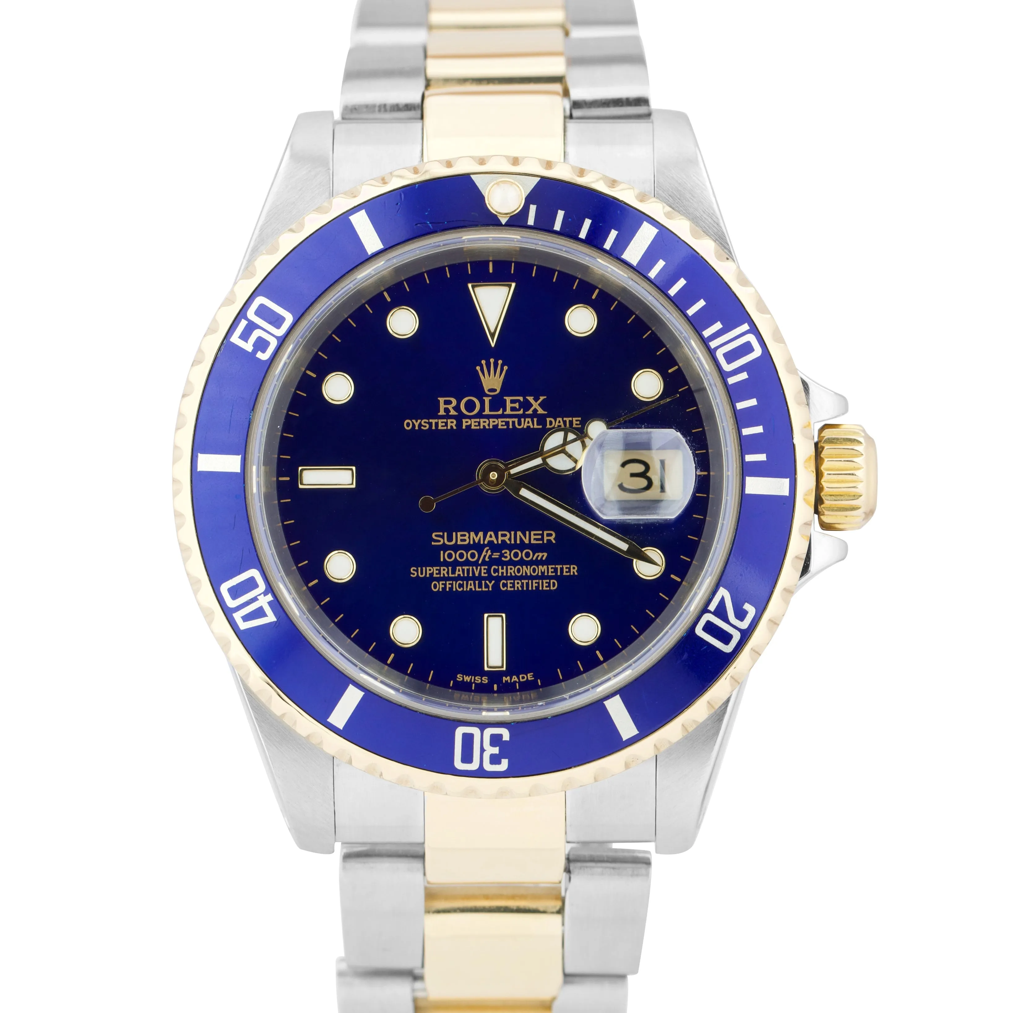 Rolex Submariner Date Two-Tone Stainless Gold BUCKLE BLUE DIAL 40mm Watch 16613