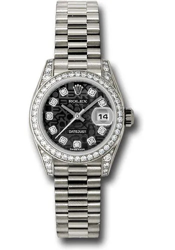 Rolex White Gold Lady-Datejust 26mm - 42 Diamond Bezel - Black Jubilee Diamond Dial - President Bracelet - 179159 bkjdp