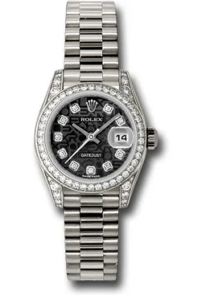 Rolex White Gold Lady-Datejust 26mm - 42 Diamond Bezel - Black Jubilee Diamond Dial - President Bracelet - 179159 bkjdp
